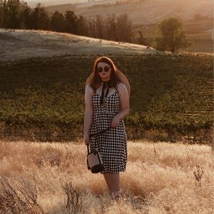 Black and white plaid midi dress